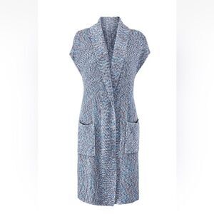 Cabi Love,Carol Blue Knit Sleeveless Long Pocket Duster Cardigan /Maxi Vest